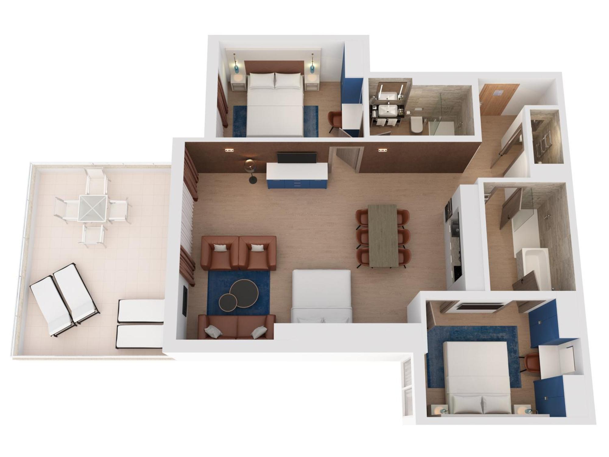 Hilton Rijeka Costabella Beach Resort And Spa Quarto foto A floorplan of a typical two-bedroom suite