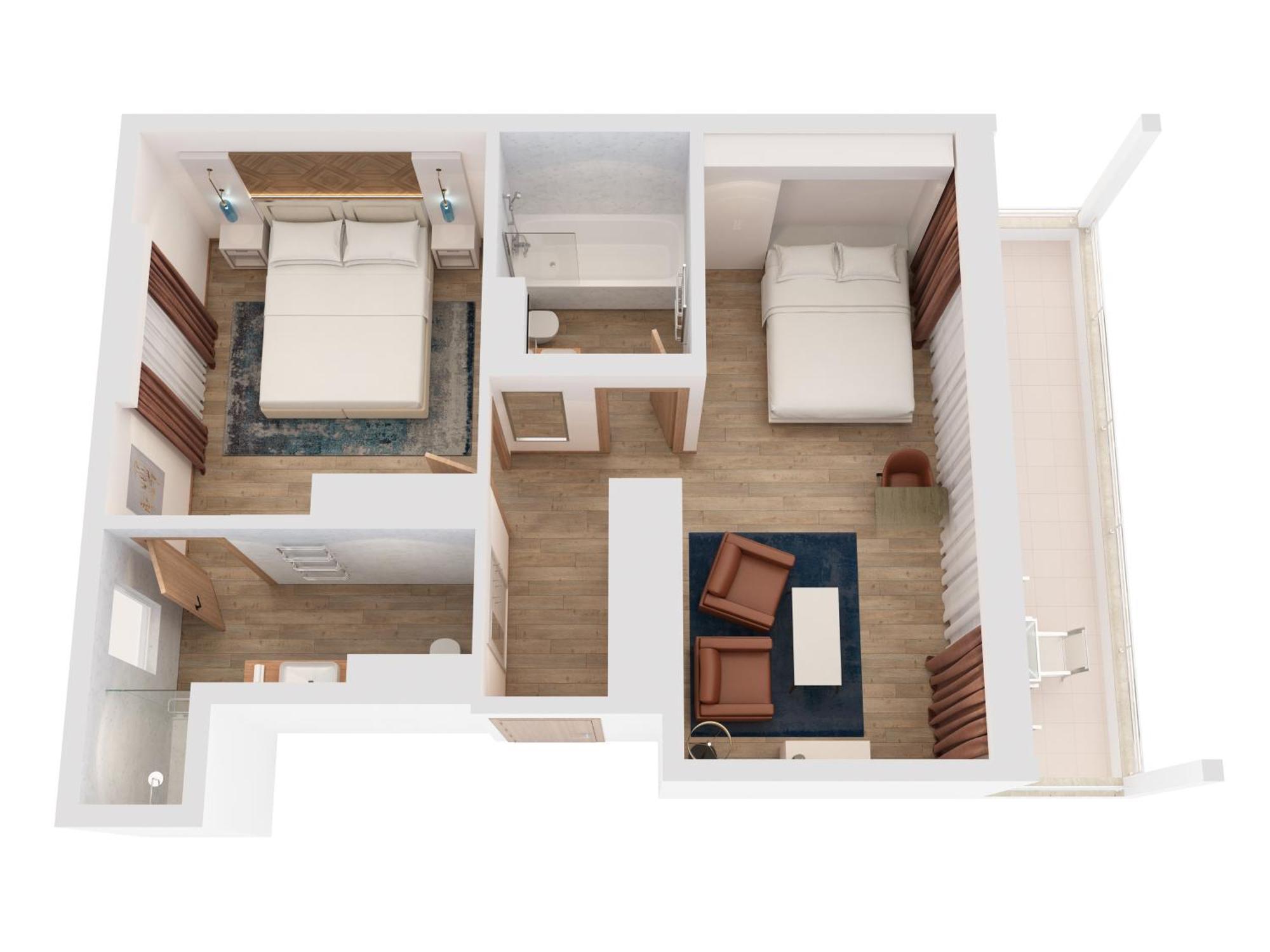 Hilton Rijeka Costabella Beach Resort And Spa Quarto foto 3D floor plan of a hotel room